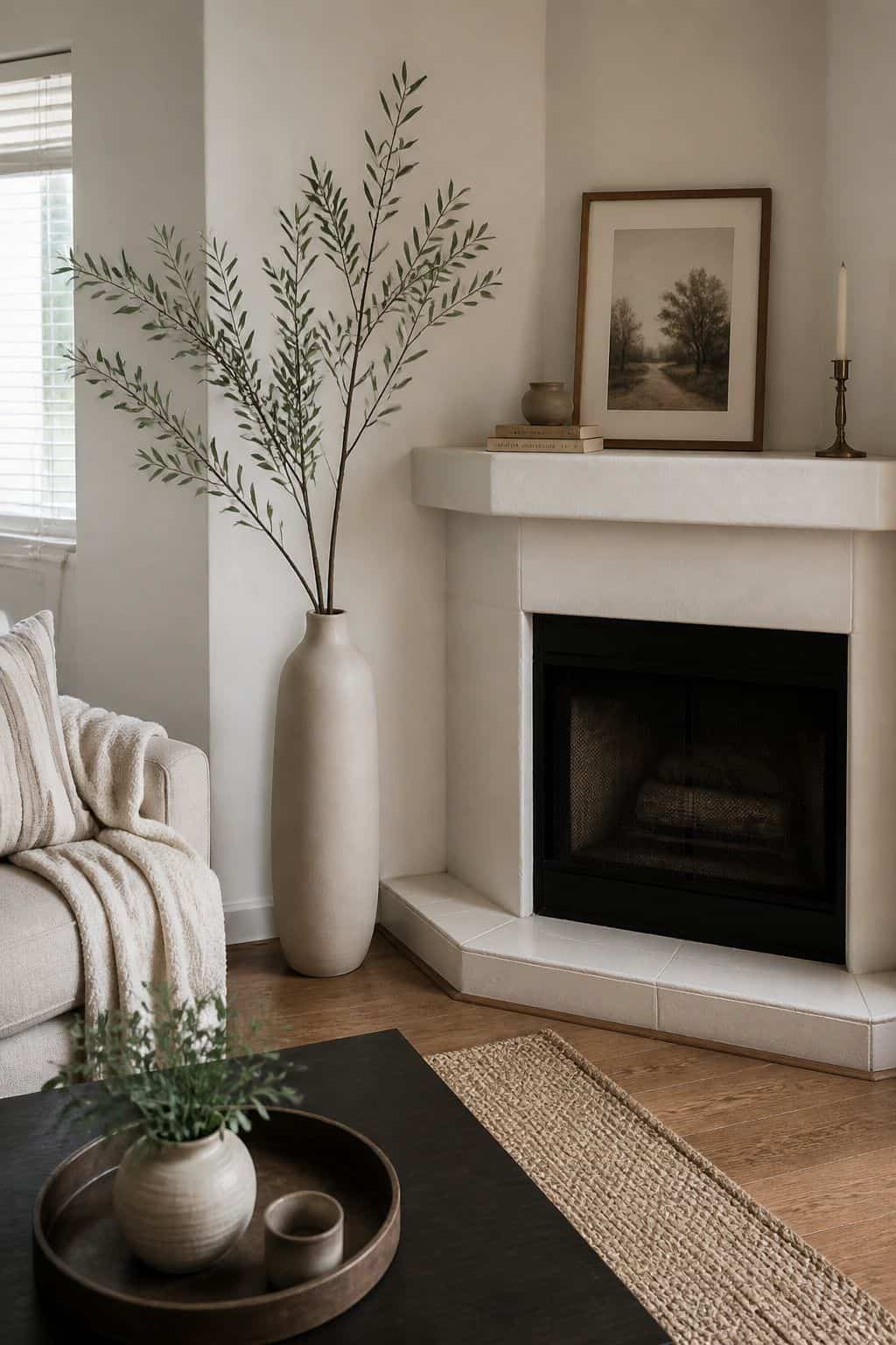 Single Tall Vase small apartment idea for Top 17 Corner Fireplace Decor Ideas for Small Apartments.