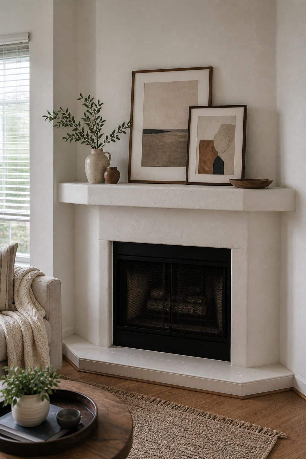 Art Leaning small apartment idea for Top 17 Corner Fireplace Decor Ideas for Small Apartments.