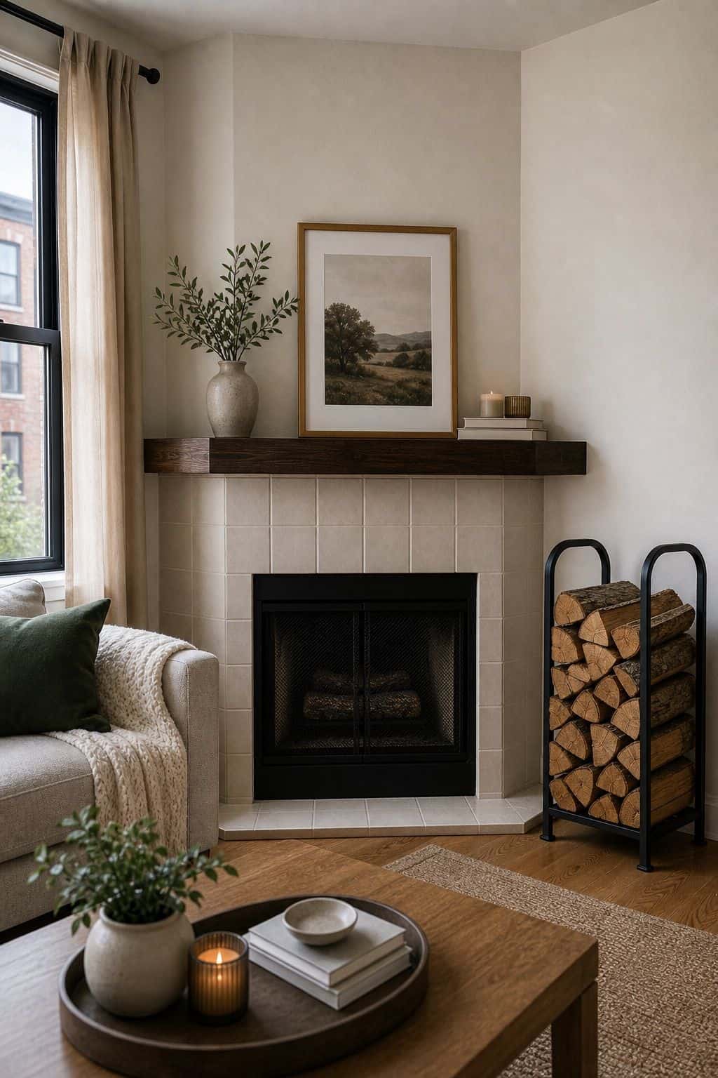 Firewood Stack small apartment idea for Top 17 Corner Fireplace Decor Ideas for Small Apartments.