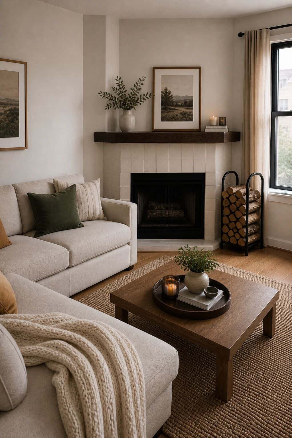 Sectional Configuration small apartment idea for Top 17 Corner Fireplace Decor Ideas for Small Apartments.