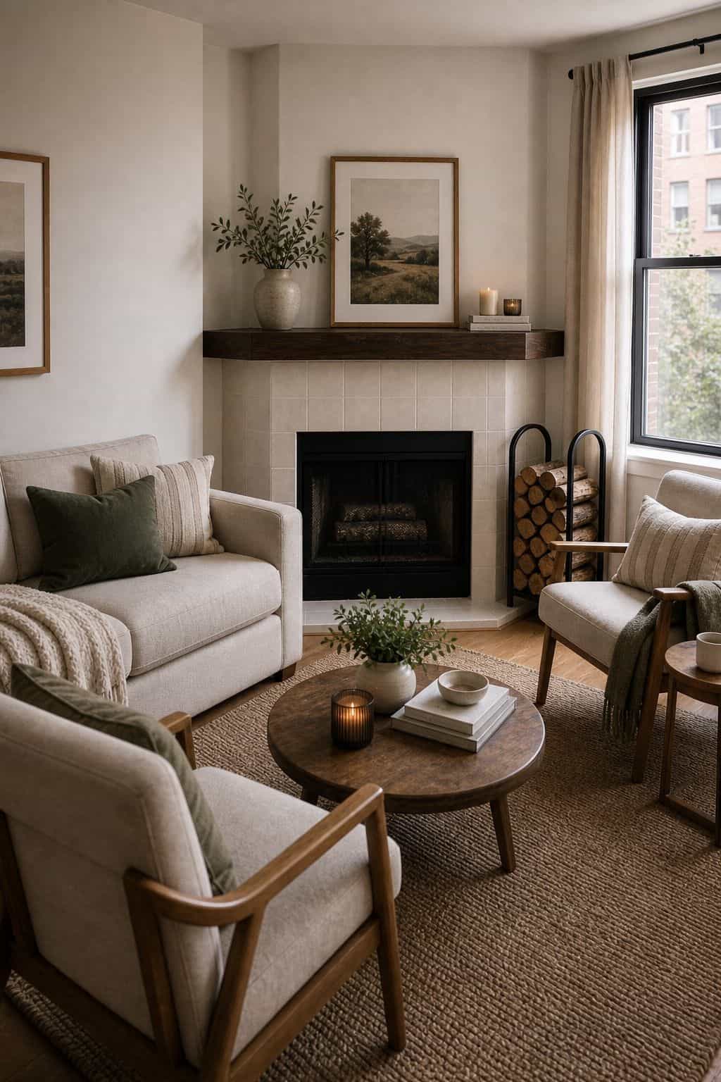 Conversation Grouping small apartment idea for Top 17 Corner Fireplace Decor Ideas for Small Apartments.