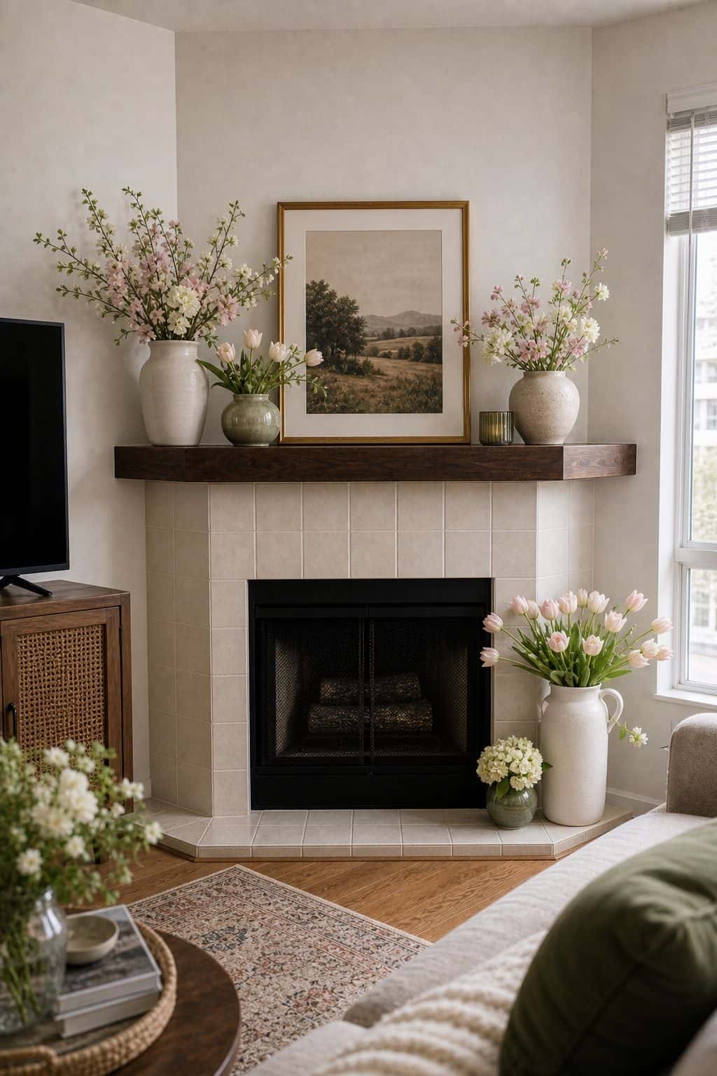 Spring Florals small apartment idea for Top 17 Corner Fireplace Decor Ideas for Small Apartments.