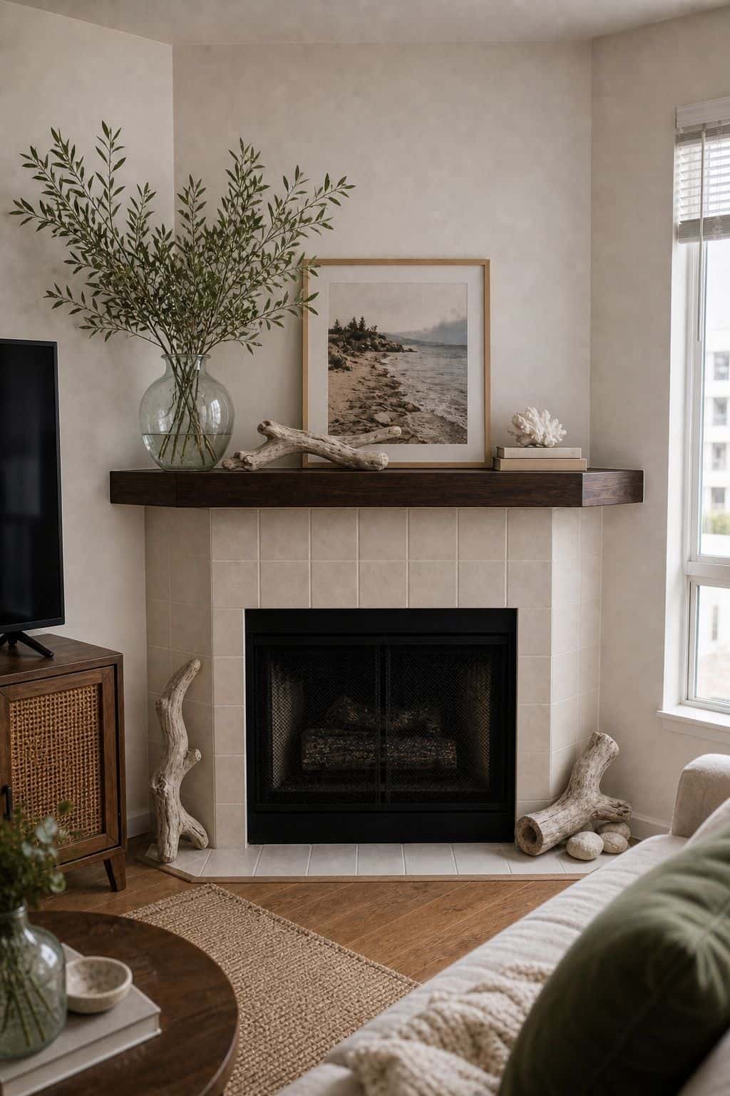 Summer Driftwood small apartment idea for Top 17 Corner Fireplace Decor Ideas for Small Apartments.