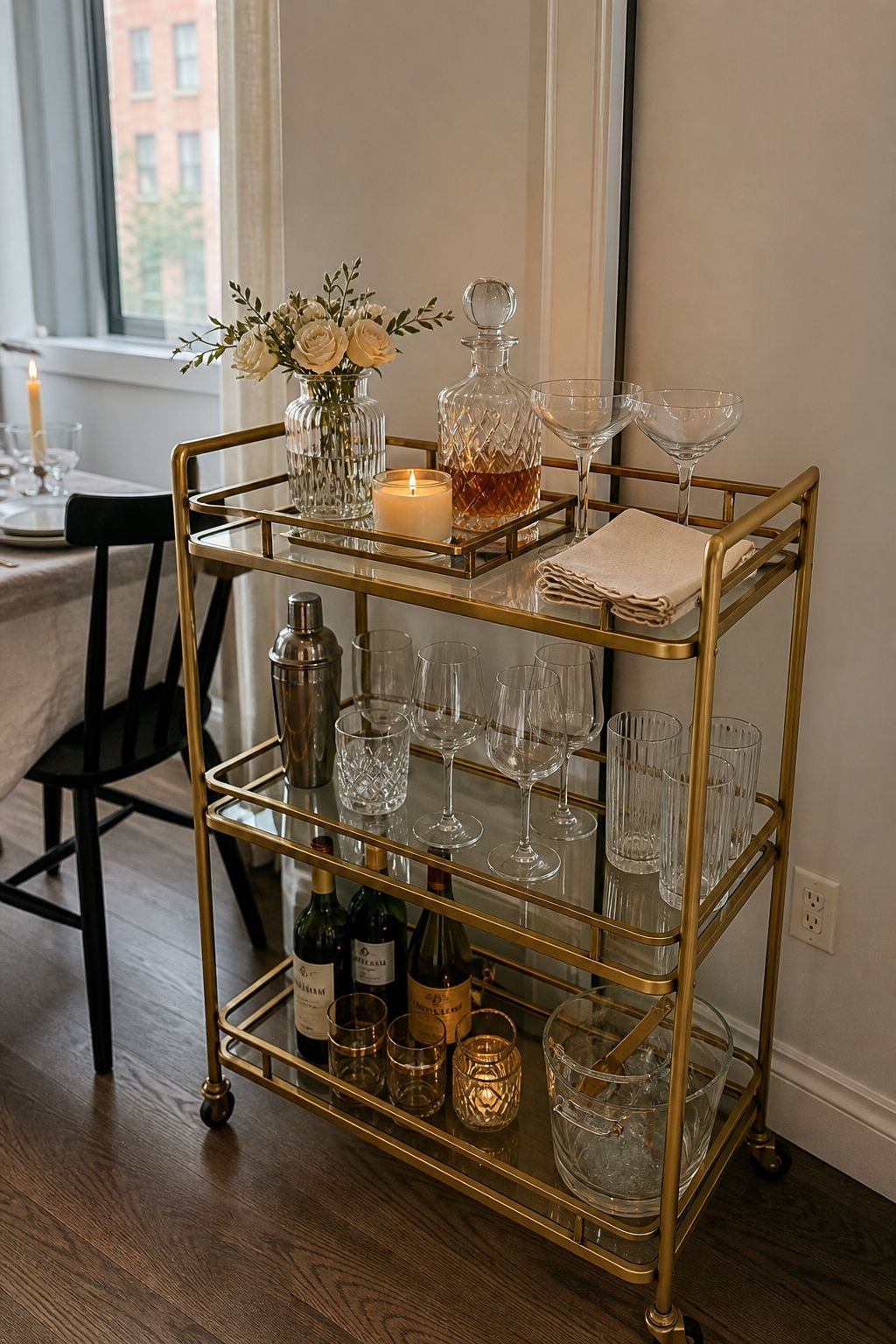 Gold Bar Cart small apartment idea for 20 Dinner Party Essentials Every Host Should Have From Amazon.
