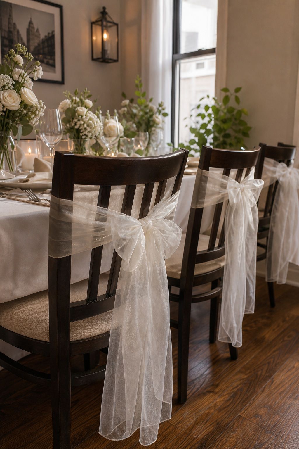White Ivory Organza Chair Sashes Set of 50 small apartment idea for 20 DIY Wedding Reception Essentials From Amazon That Look Like They Cost 5x More.