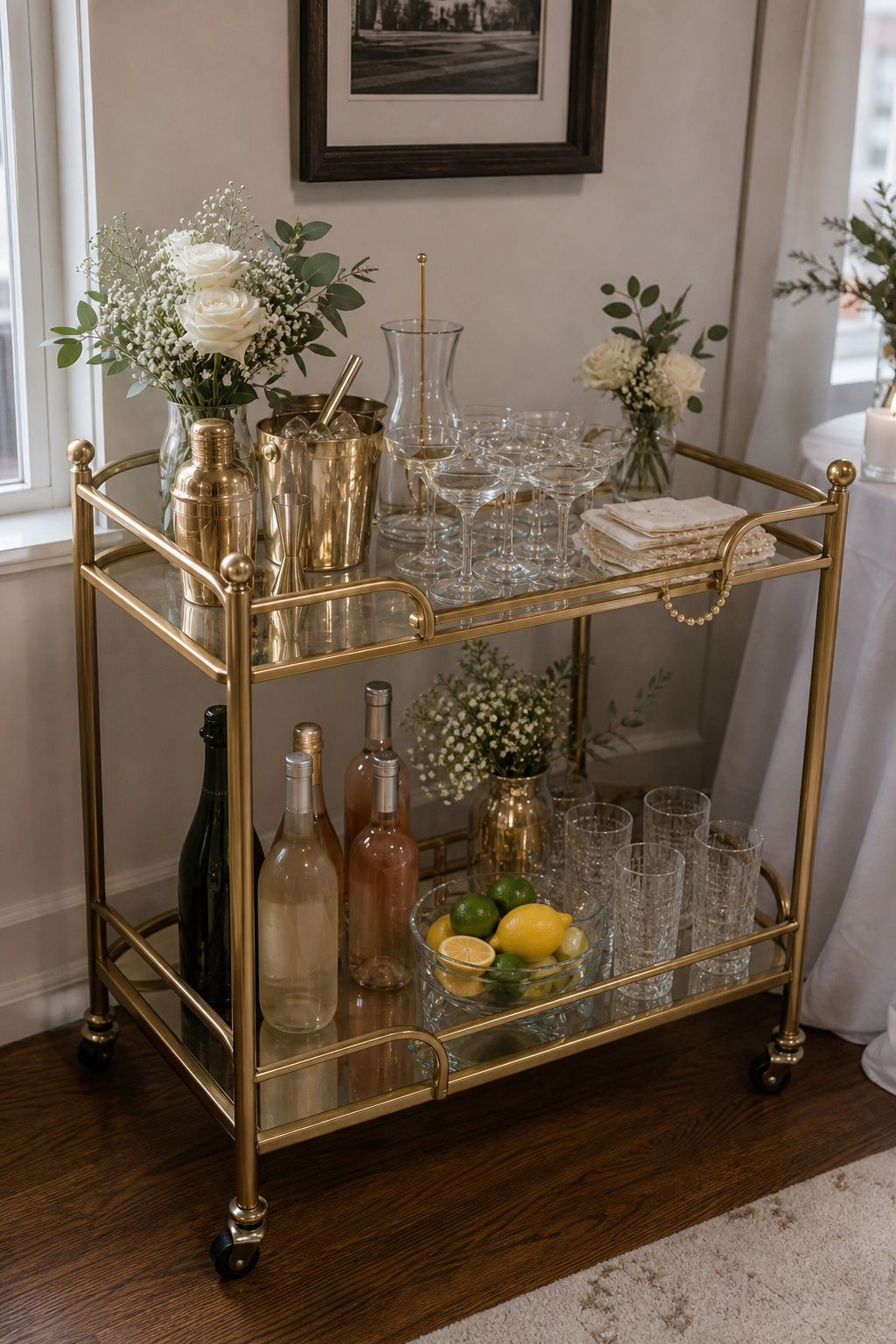 Gold 2-Tier Bar Cart on Wheels small apartment idea for 20 DIY Wedding Reception Essentials From Amazon That Look Like They Cost 5x More.