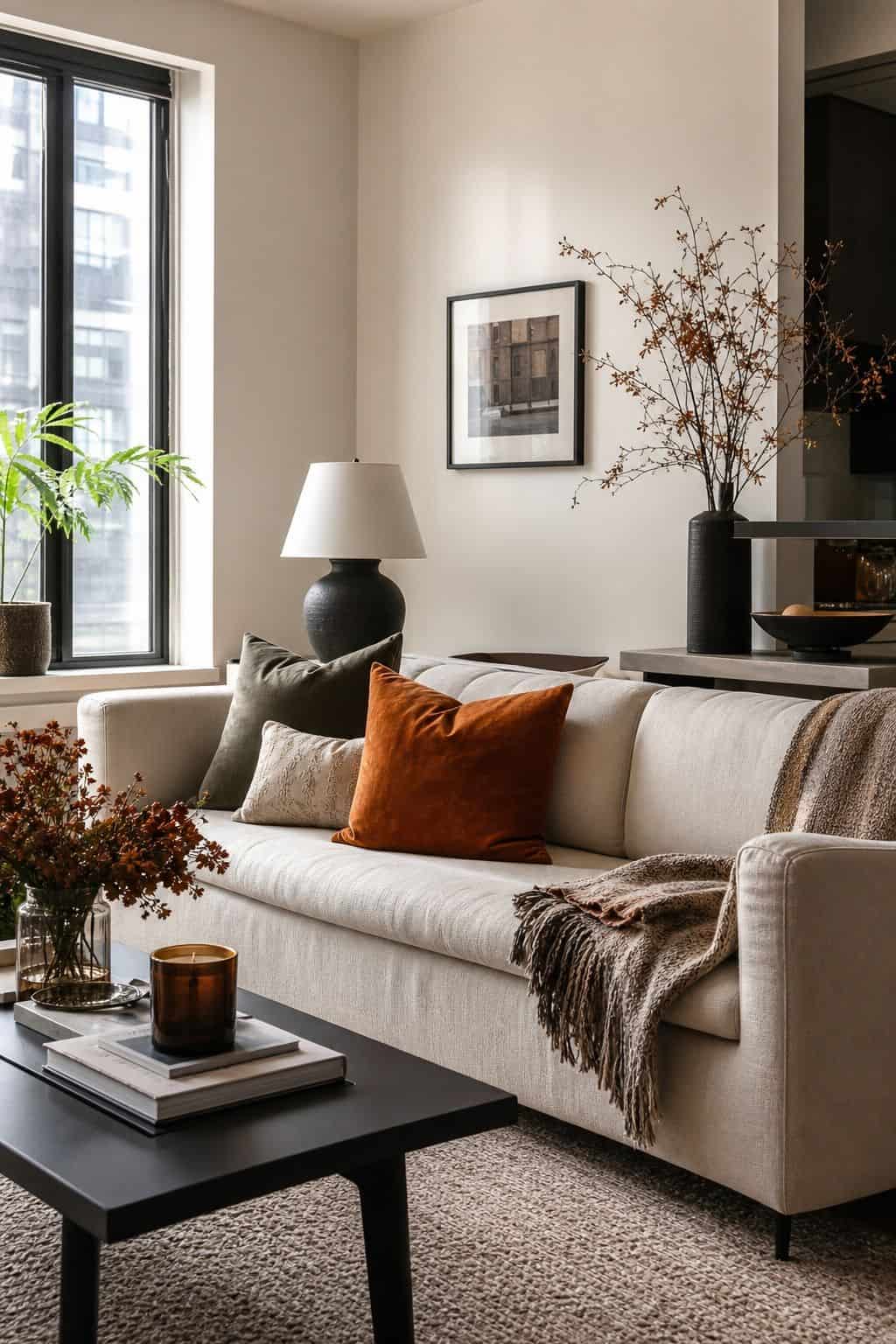 Velvet on at Least One Pillow small apartment idea for Top 16 Elegant Fall Decor Ideas for Small Apartments.