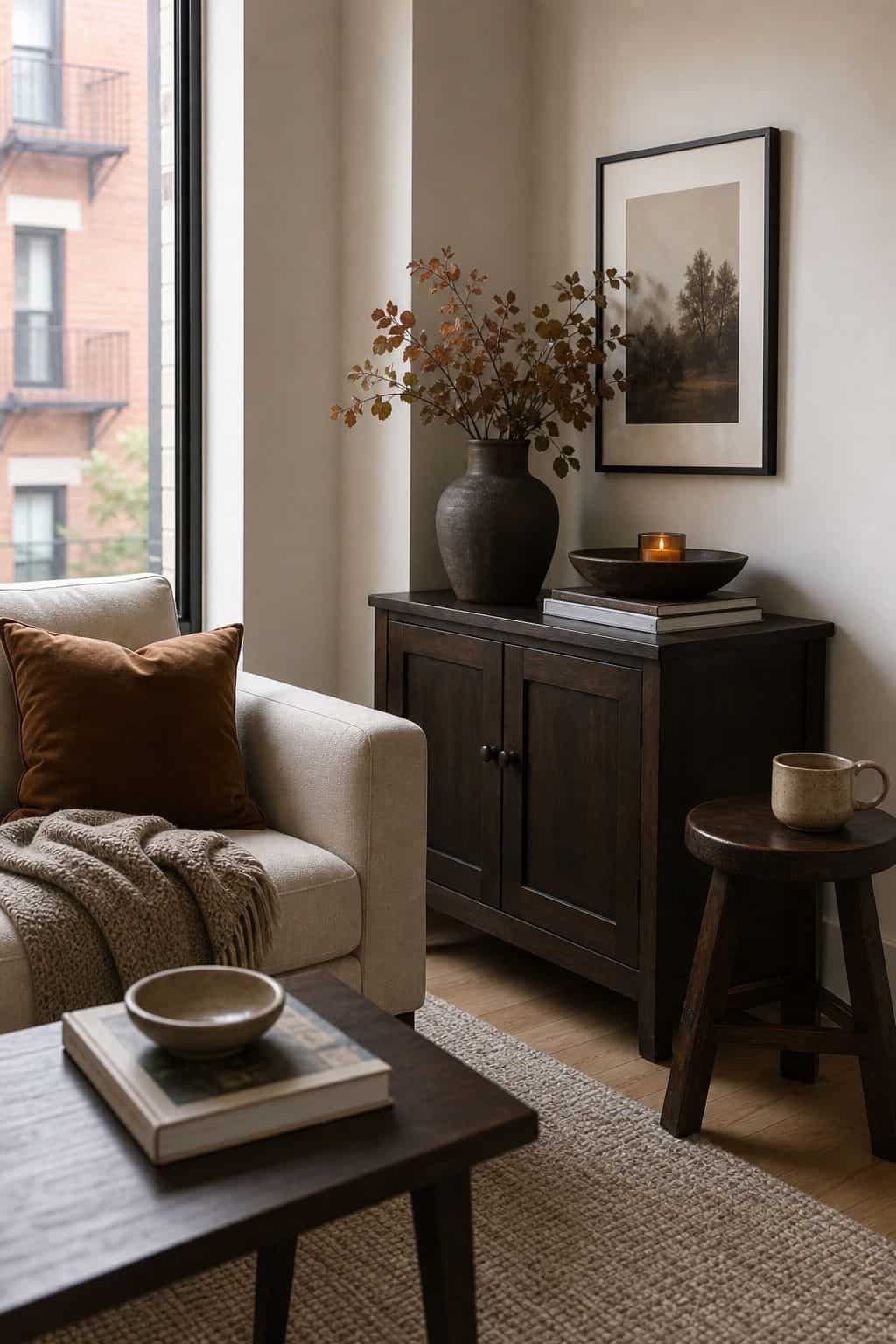 Dark Wood Furniture or Accents small apartment idea for Top 16 Elegant Fall Decor Ideas for Small Apartments.