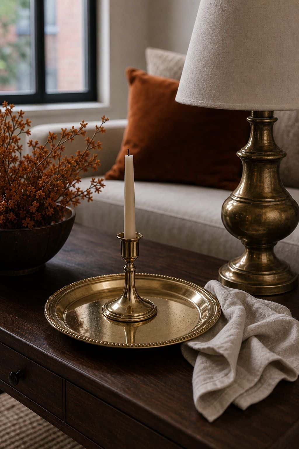 Polish the Brass and Wood You Already Own small apartment idea for Top 16 Elegant Fall Decor Ideas for Small Apartments.