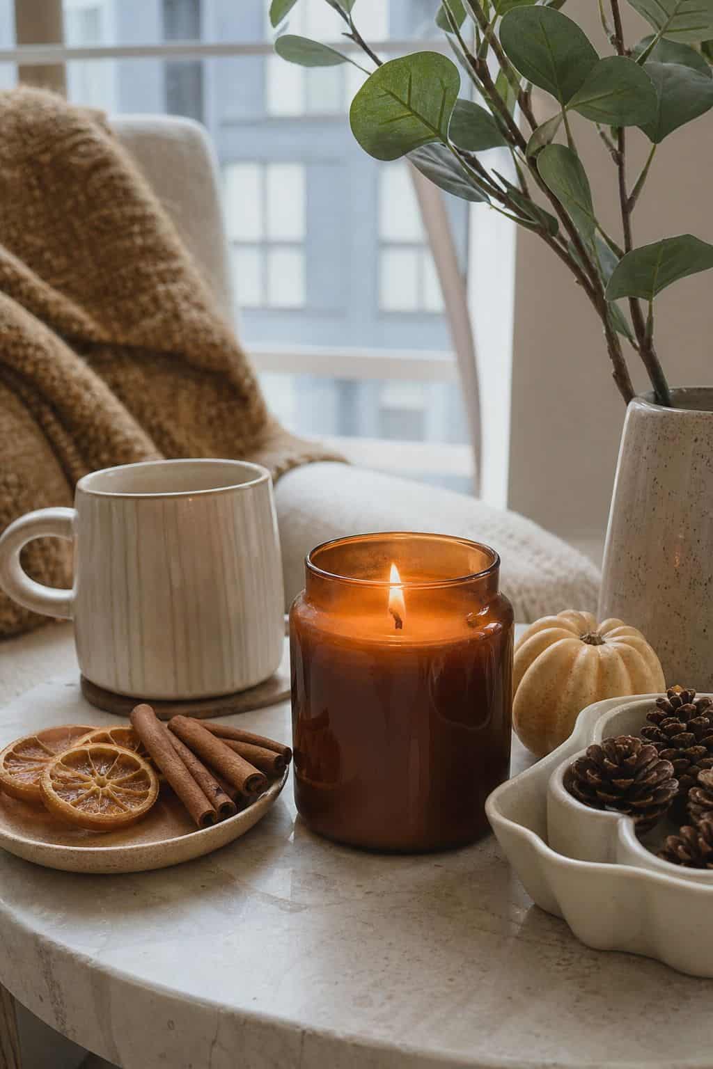 Choose a Candle Scent That Bridges Both Seasons small apartment idea for Top 17 Fall and Thanksgiving Decor Ideas for Small Apartments.