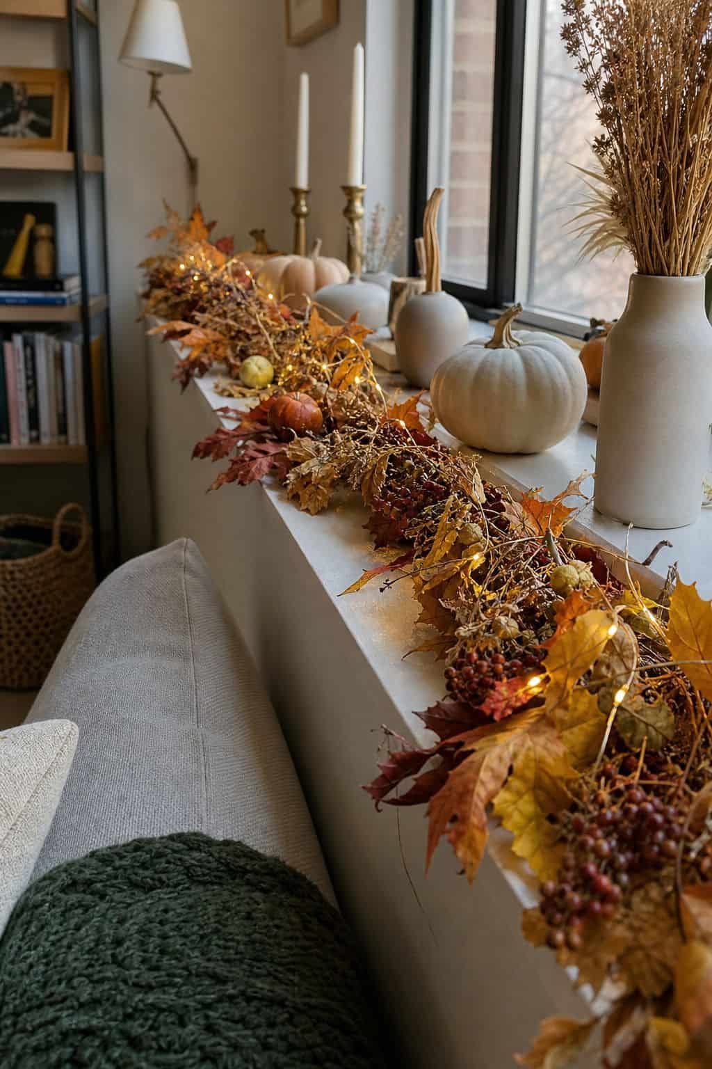 Drape a Garland That Works for Both small apartment idea for Top 17 Fall and Thanksgiving Decor Ideas for Small Apartments.