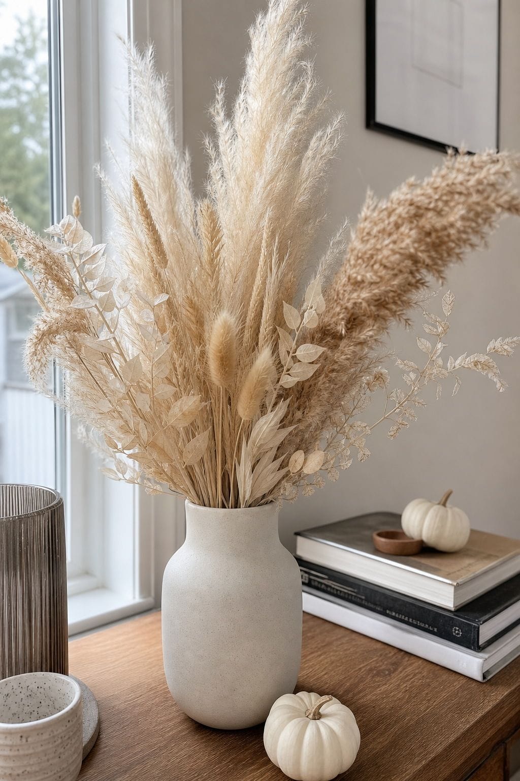Lean Into Lighter Dried Botanicals Early small apartment idea for Top 17 Fall and Thanksgiving Decor Ideas for Small Apartments.