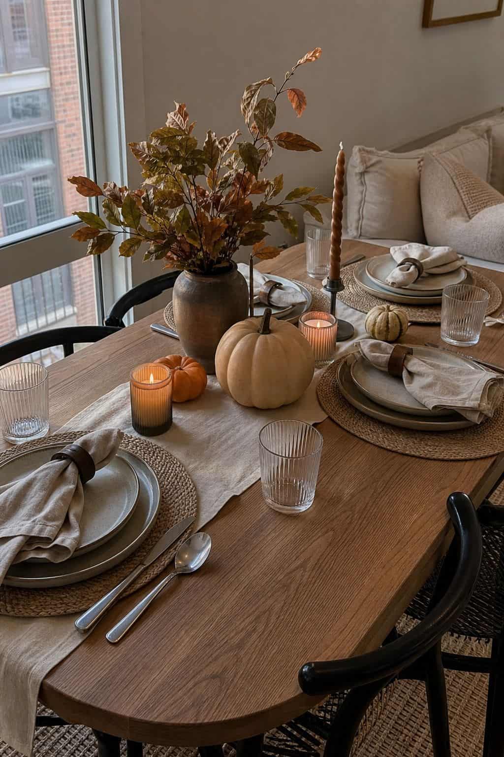 Add Place Settings and Table Styling small apartment idea for Top 17 Fall and Thanksgiving Decor Ideas for Small Apartments.