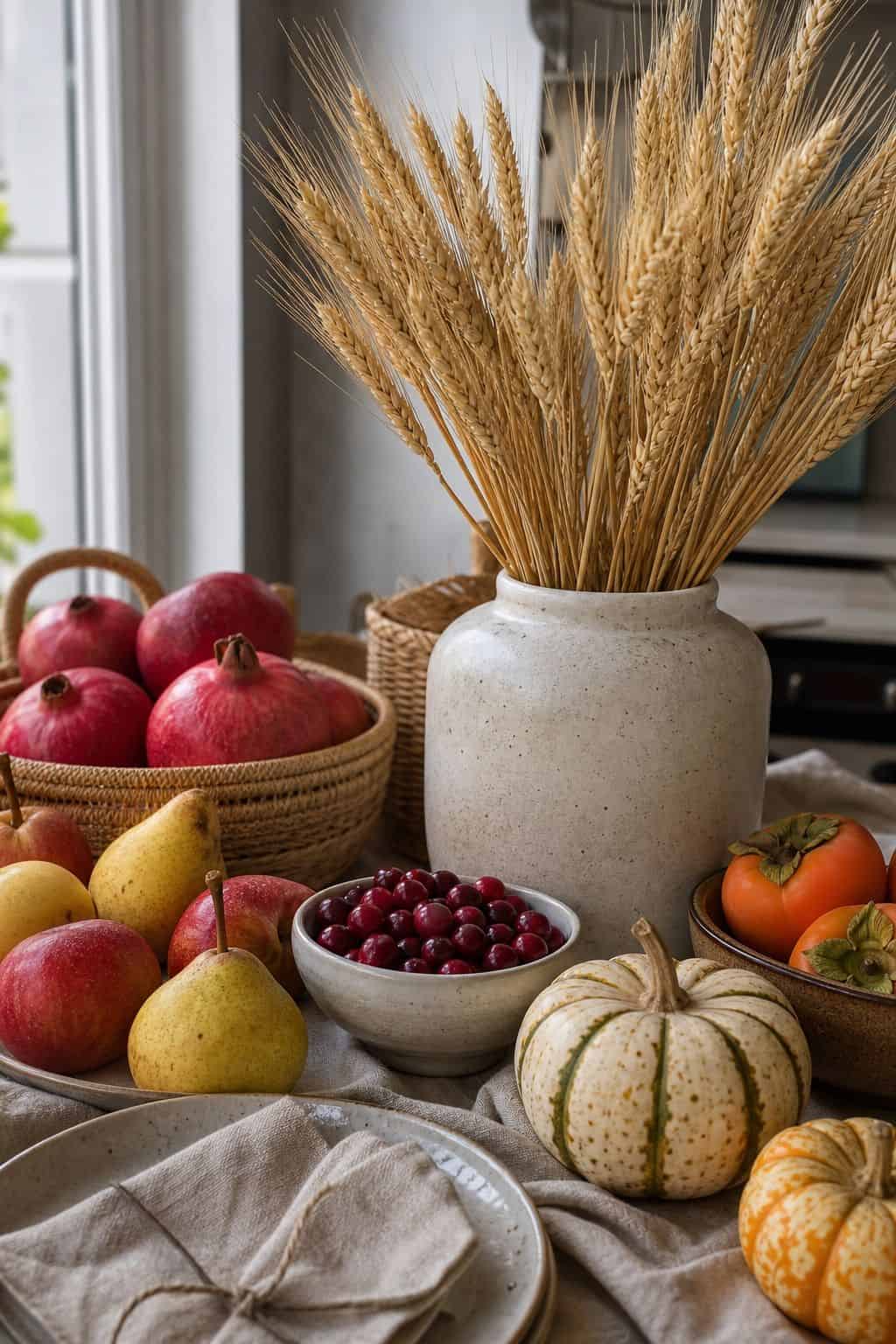 Bring In Wheat, Cranberries, and Fall Fruit small apartment idea for Top 17 Fall and Thanksgiving Decor Ideas for Small Apartments.