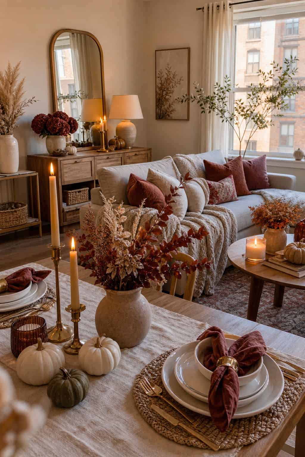 Keep One Cohesive Palette Throughout small apartment idea for Top 17 Fall and Thanksgiving Decor Ideas for Small Apartments.