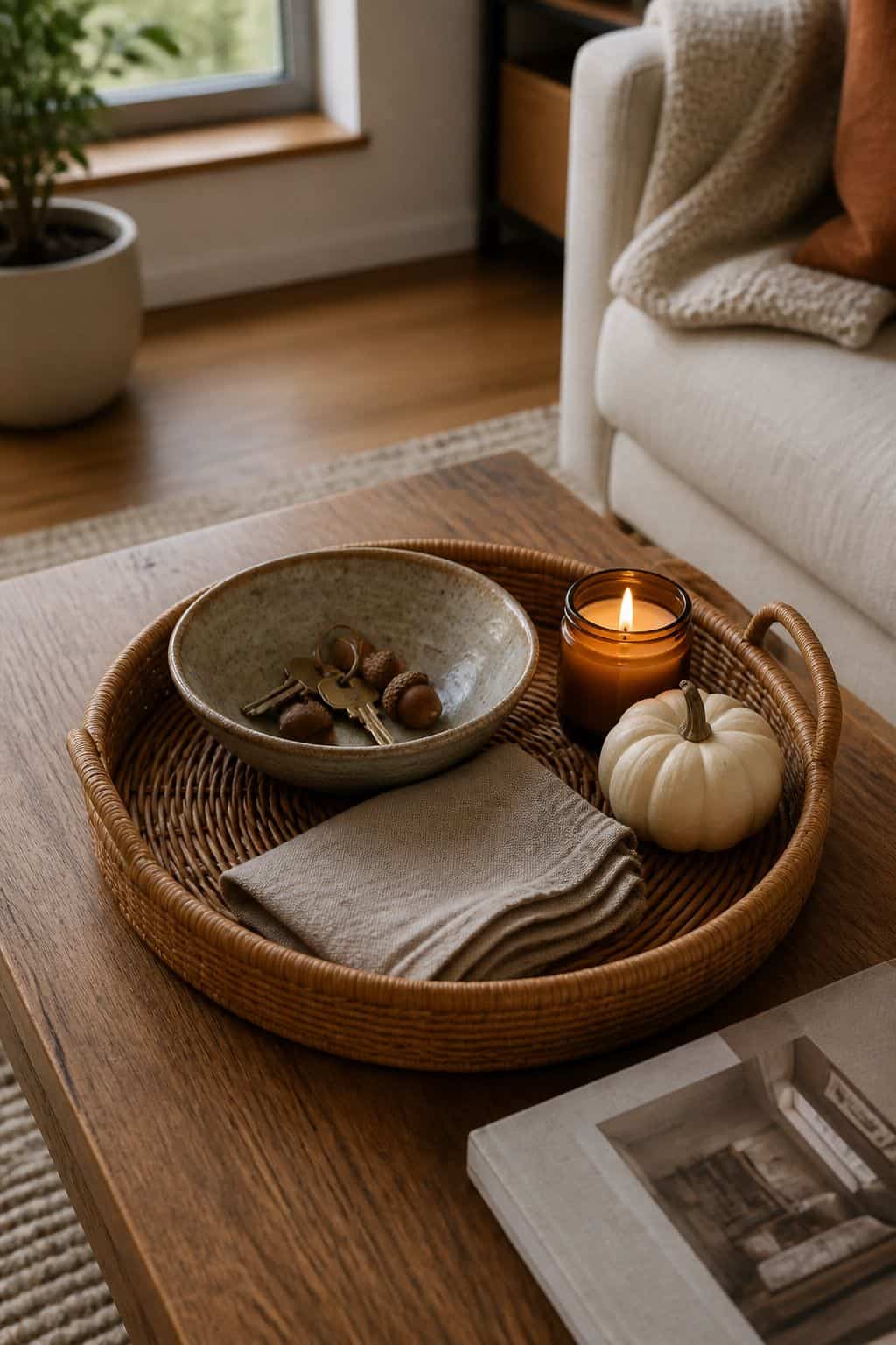 Add One Ceramic Bowl or Catch-All Dish small apartment idea for Top 17 Fall Coffee Table Decor Ideas for Small Spaces.
