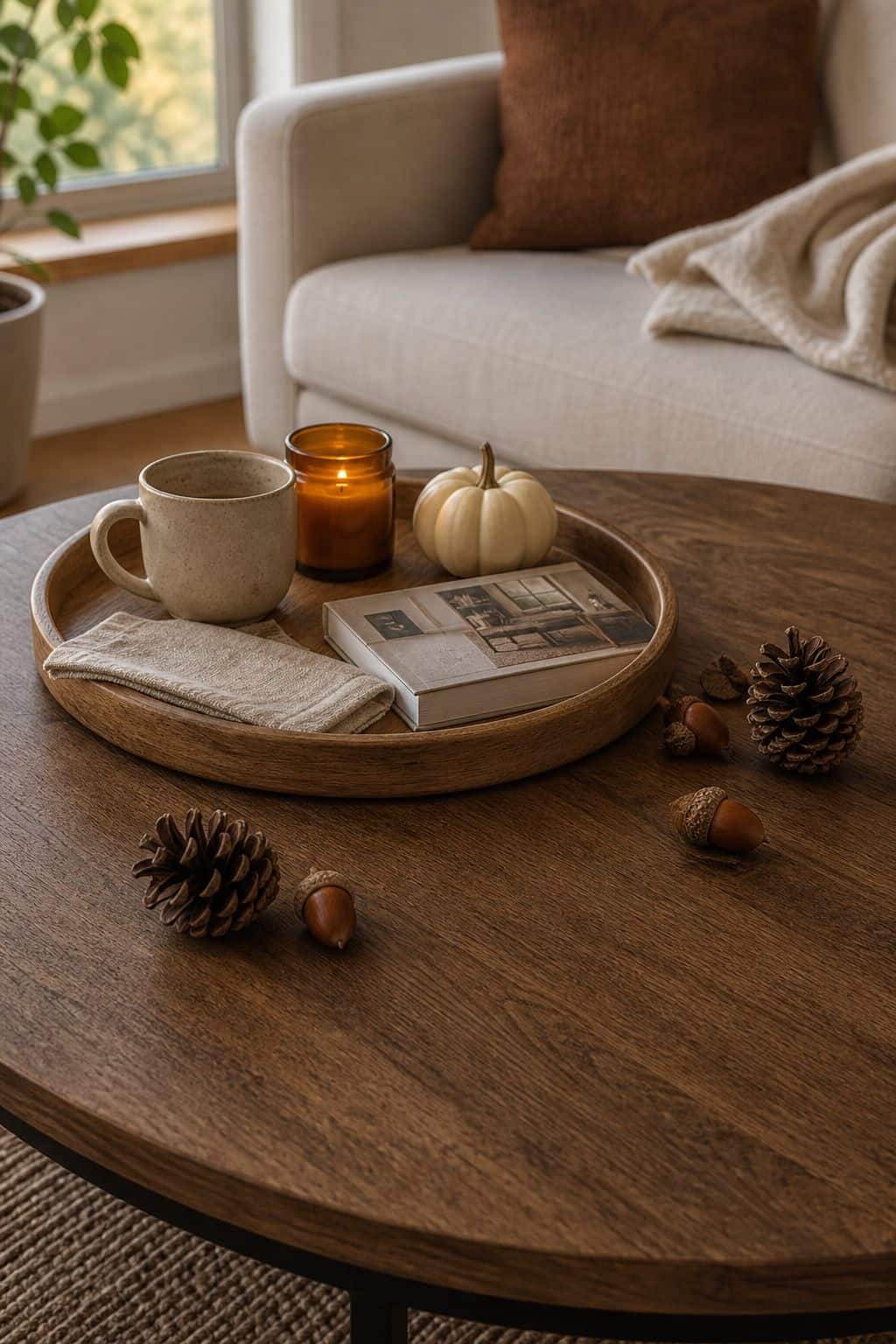 Scatter a Few Pinecones or Acorns small apartment idea for Top 17 Fall Coffee Table Decor Ideas for Small Spaces.