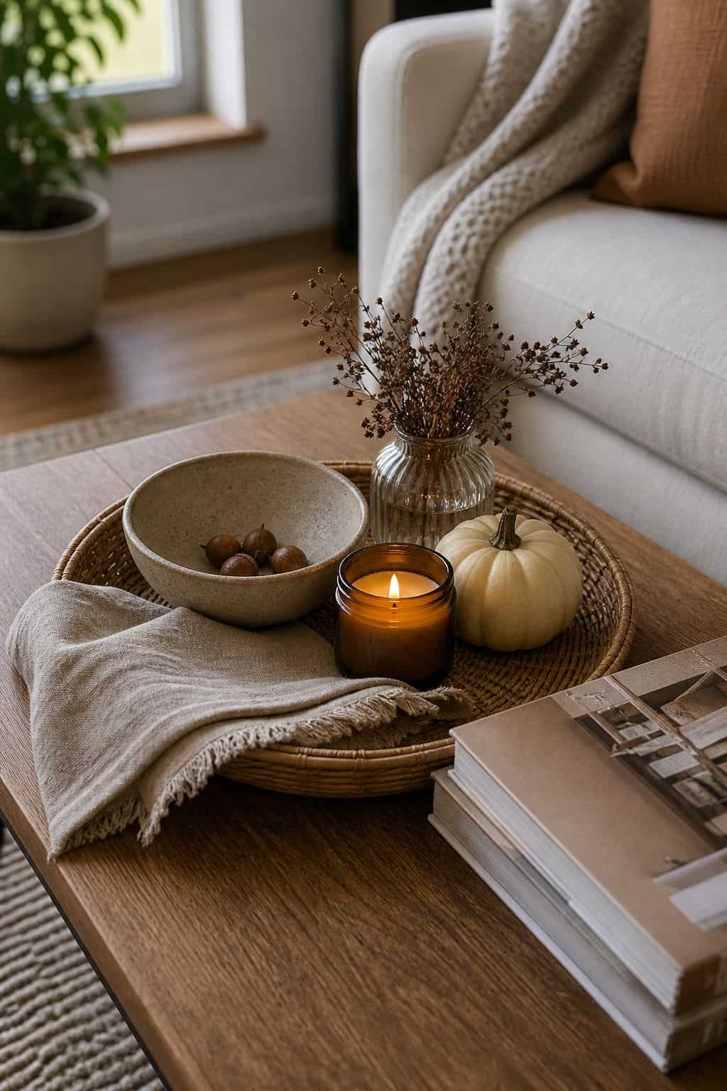 Layer Textures, Not Just Colors small apartment idea for Top 17 Fall Coffee Table Decor Ideas for Small Spaces.