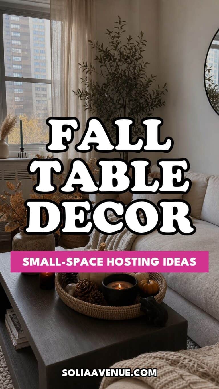 Pinterest pin for Top 17 Fall Dining Table Decor Ideas for Small-Space Hosting from Solia Avenue.