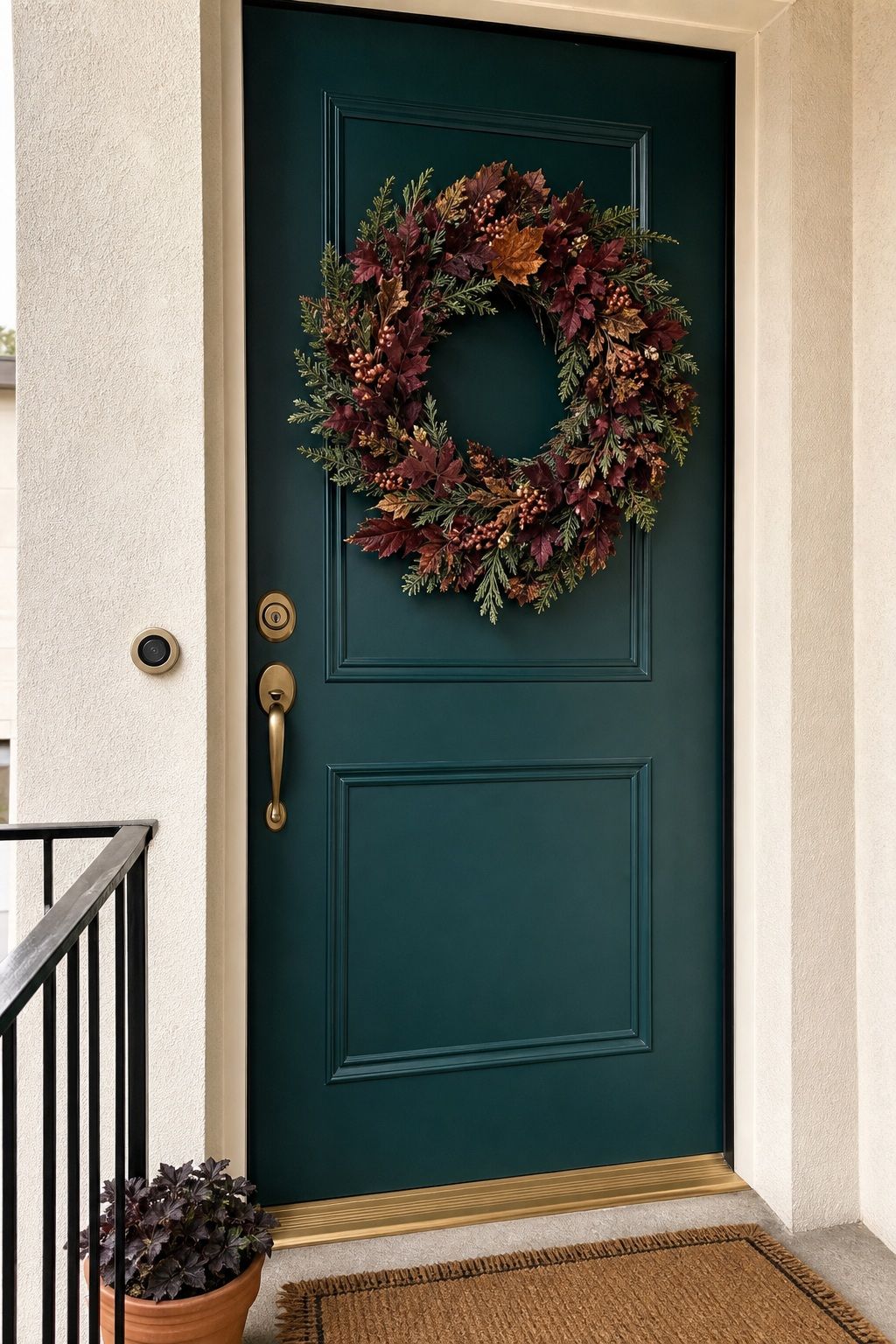 Choose a Jewel-Tone Wreath for Bolder Doors small apartment idea for Top 17 Fall Front Door Decor Ideas for Apartments.