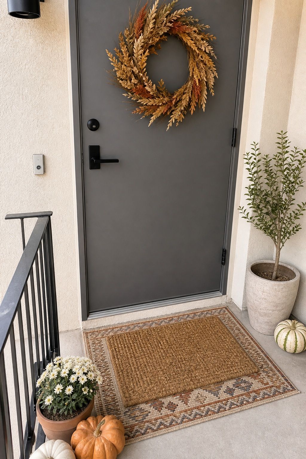 Layer Two Doormats for Depth small apartment idea for Top 17 Fall Front Door Decor Ideas for Apartments.