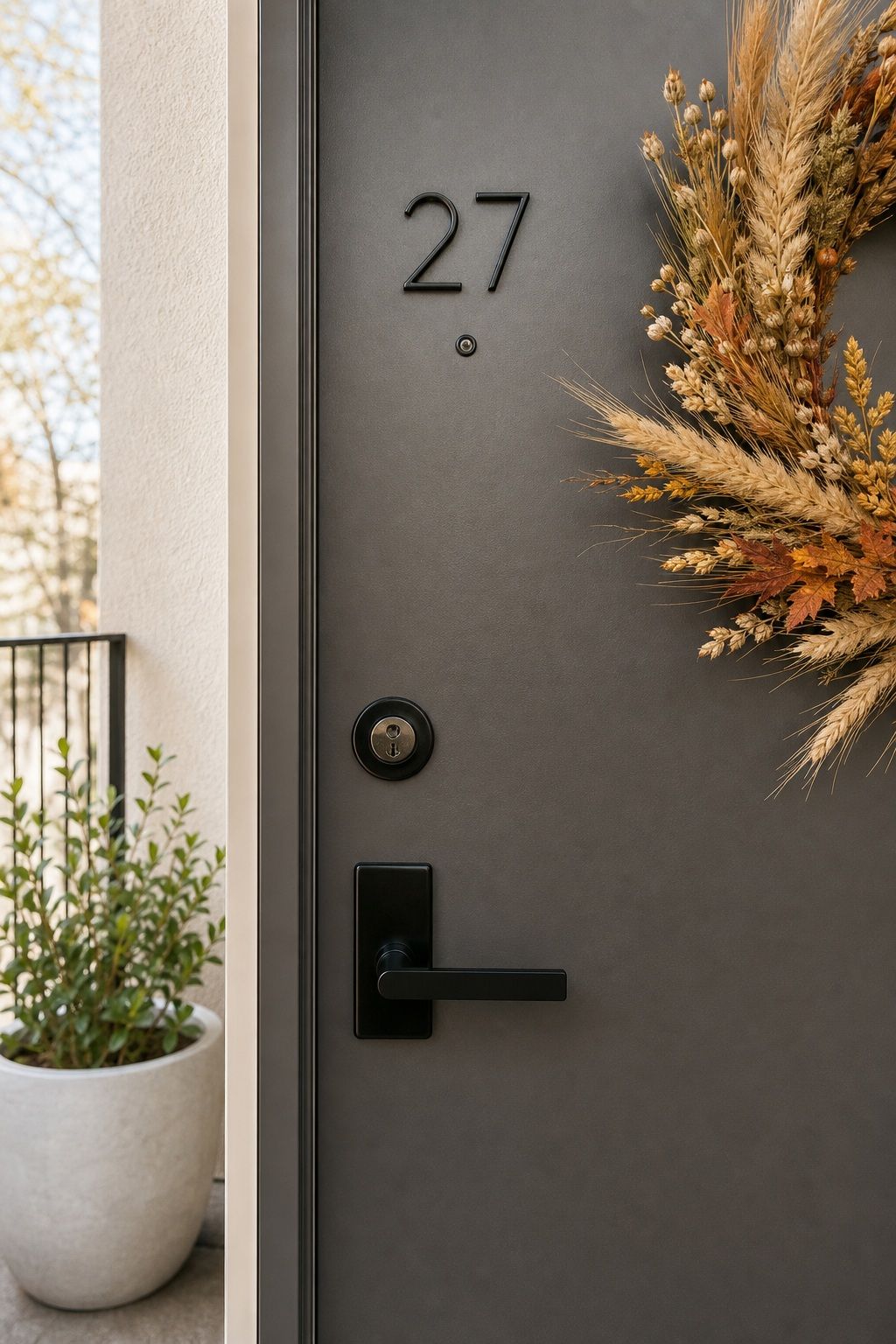 Polish the Door Hardware and House Numbers small apartment idea for Top 17 Fall Front Door Decor Ideas for Apartments.