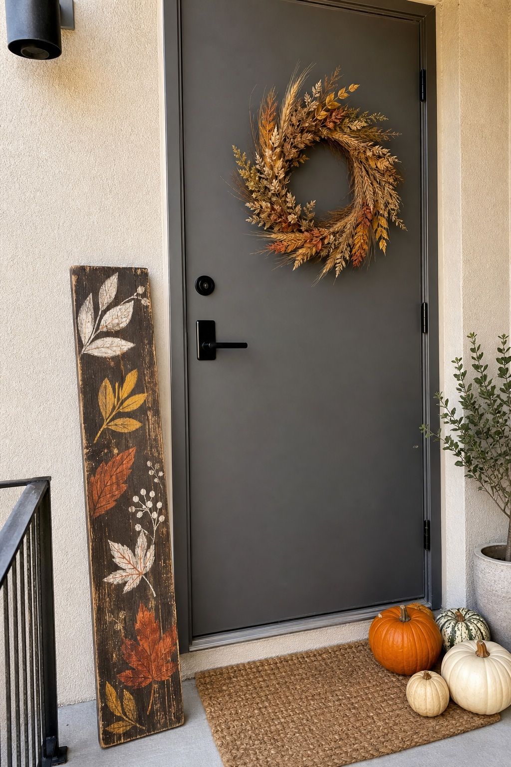 Add a Hand-Painted Welcome Sign small apartment idea for Top 17 Fall Front Door Decor Ideas for Apartments.