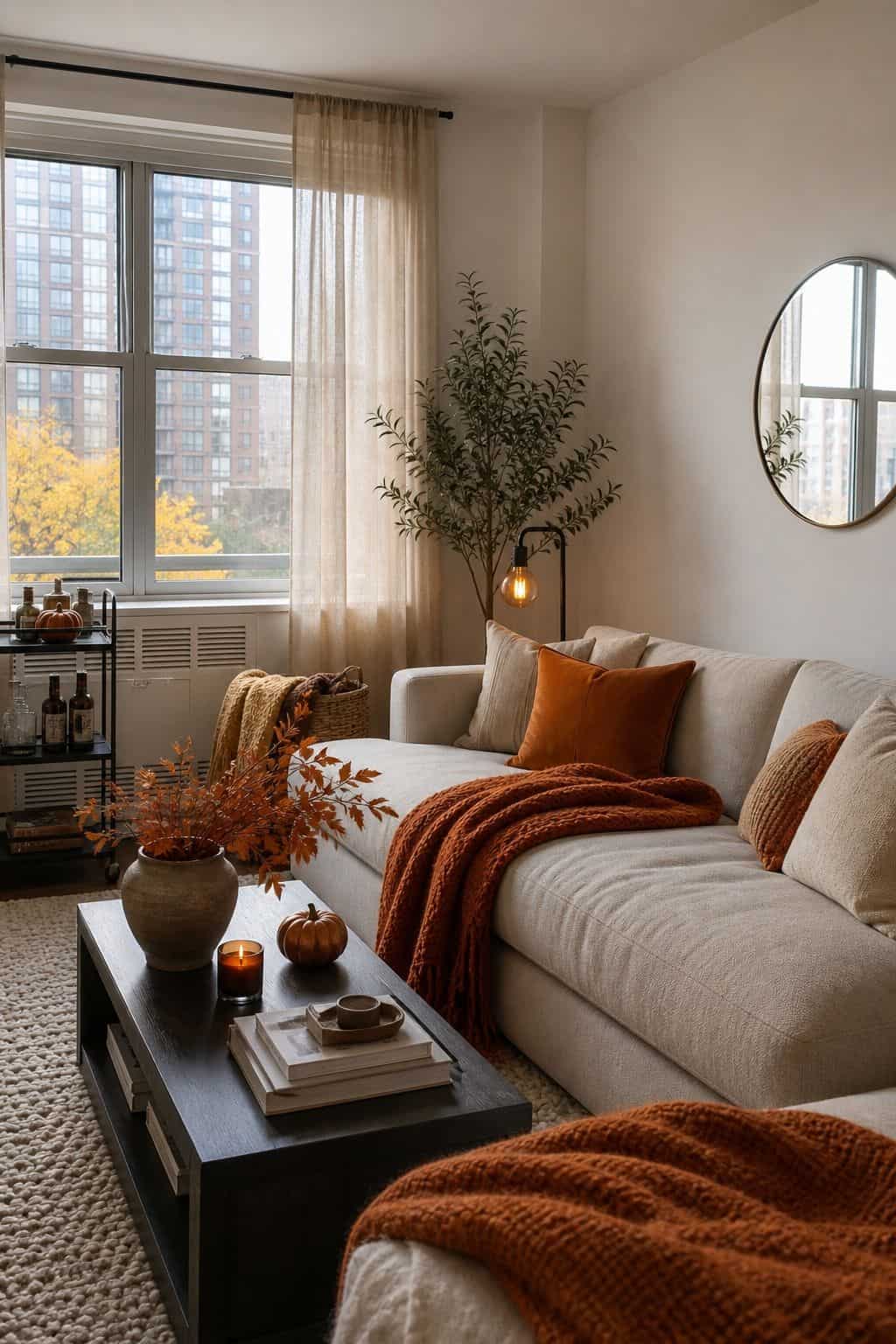 Add a Warm Autumn Color Layer small apartment idea for Top 19 Fall Halloween Decor Ideas for Small Apartments.
