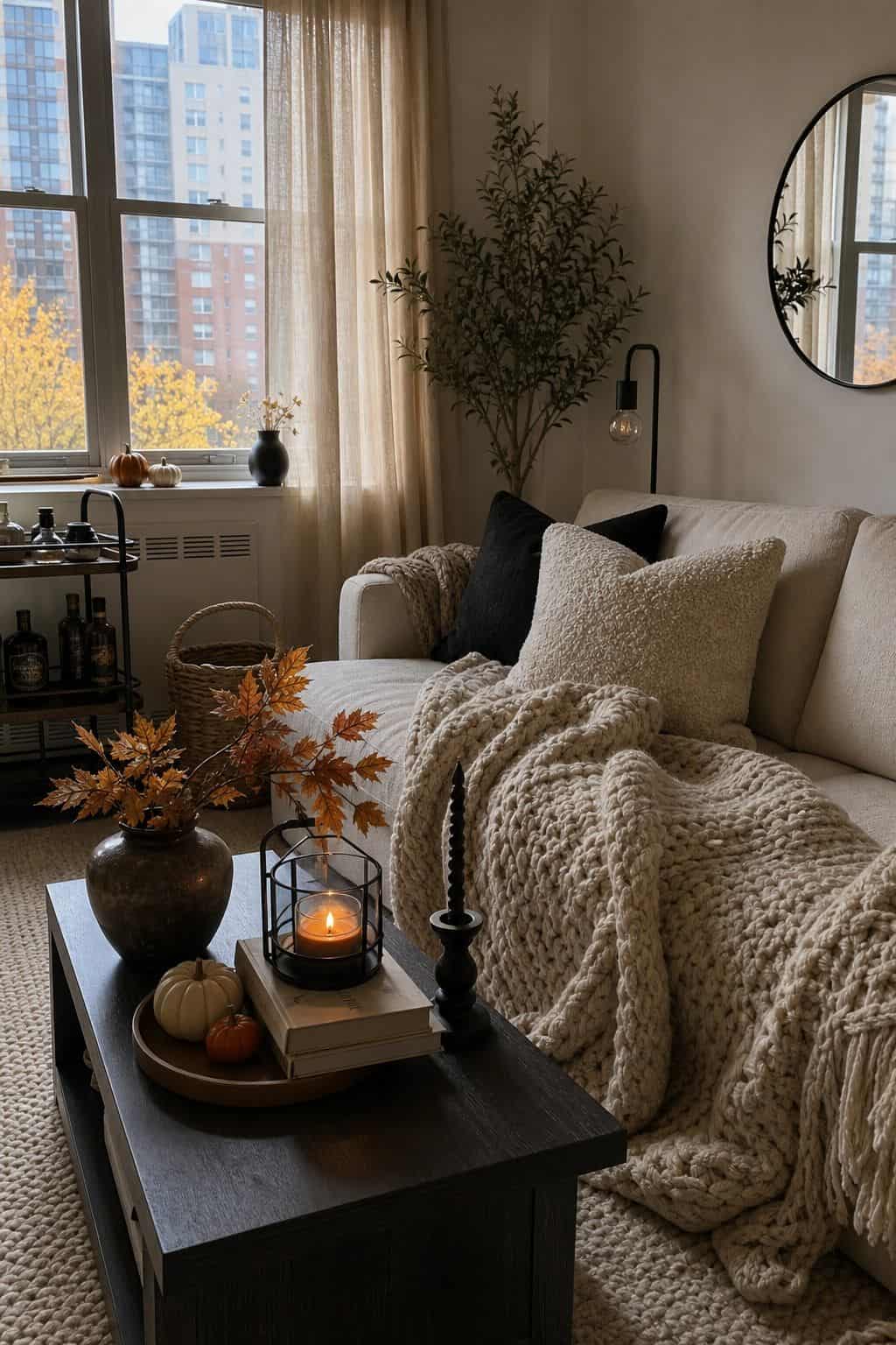 Layer Cozy Textures Throughout small apartment idea for Top 19 Fall Halloween Decor Ideas for Small Apartments.