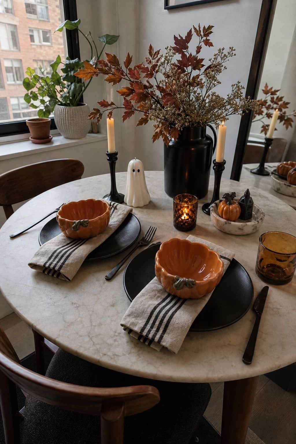 Add Playful Halloween Tableware and Accents small apartment idea for Top 19 Fall Halloween Decor Ideas for Small Apartments.
