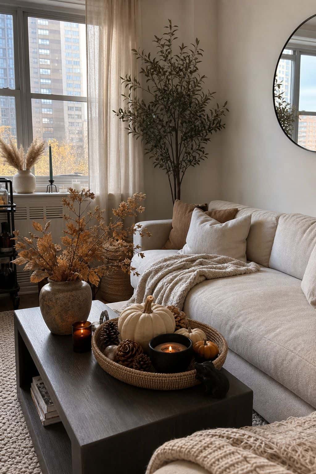 Bring in Natural Elements for the Cozy Half small apartment idea for Top 19 Fall Halloween Decor Ideas for Small Apartments.