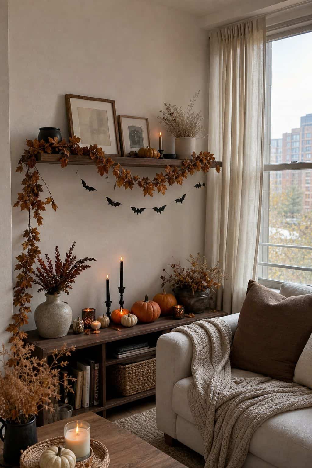 Use Garlands to Carry the Theme small apartment idea for Top 19 Fall Halloween Decor Ideas for Small Apartments.