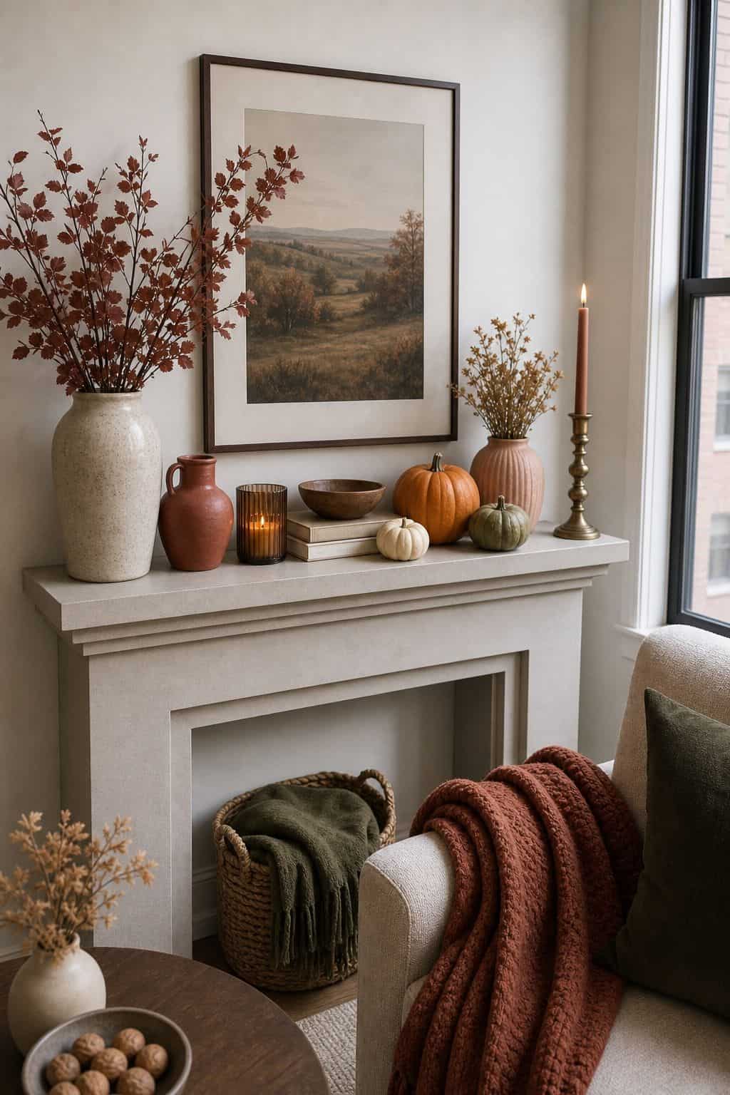 Choose a Warm Seasonal Color Palette small apartment idea for Top 18 Fall Mantle Decor Ideas for Small Spaces.