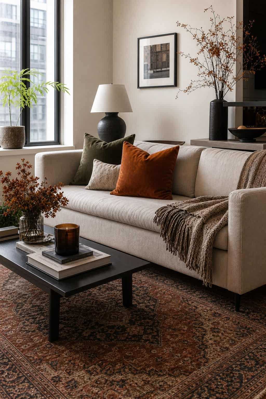 Add String Lights for an Evening Glow small apartment idea for Top 18 Fall Mantle Decor Ideas for Small Spaces.