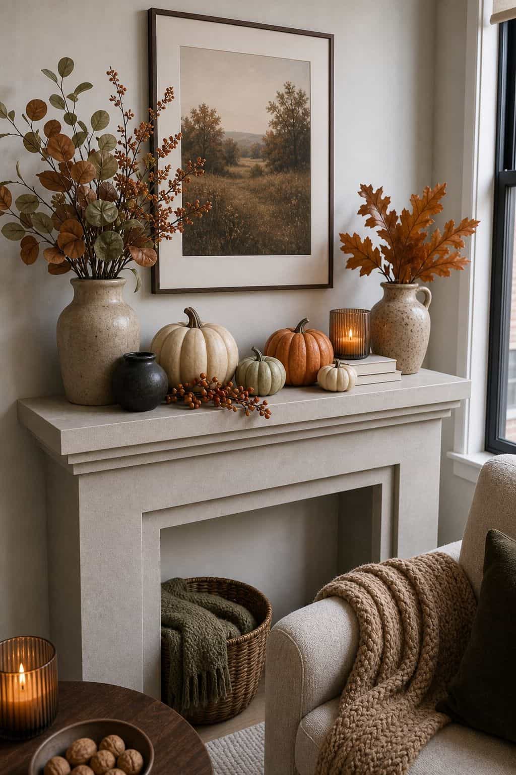 Use Faux Pieces for Season-Long Ease small apartment idea for Top 18 Fall Mantle Decor Ideas for Small Spaces.