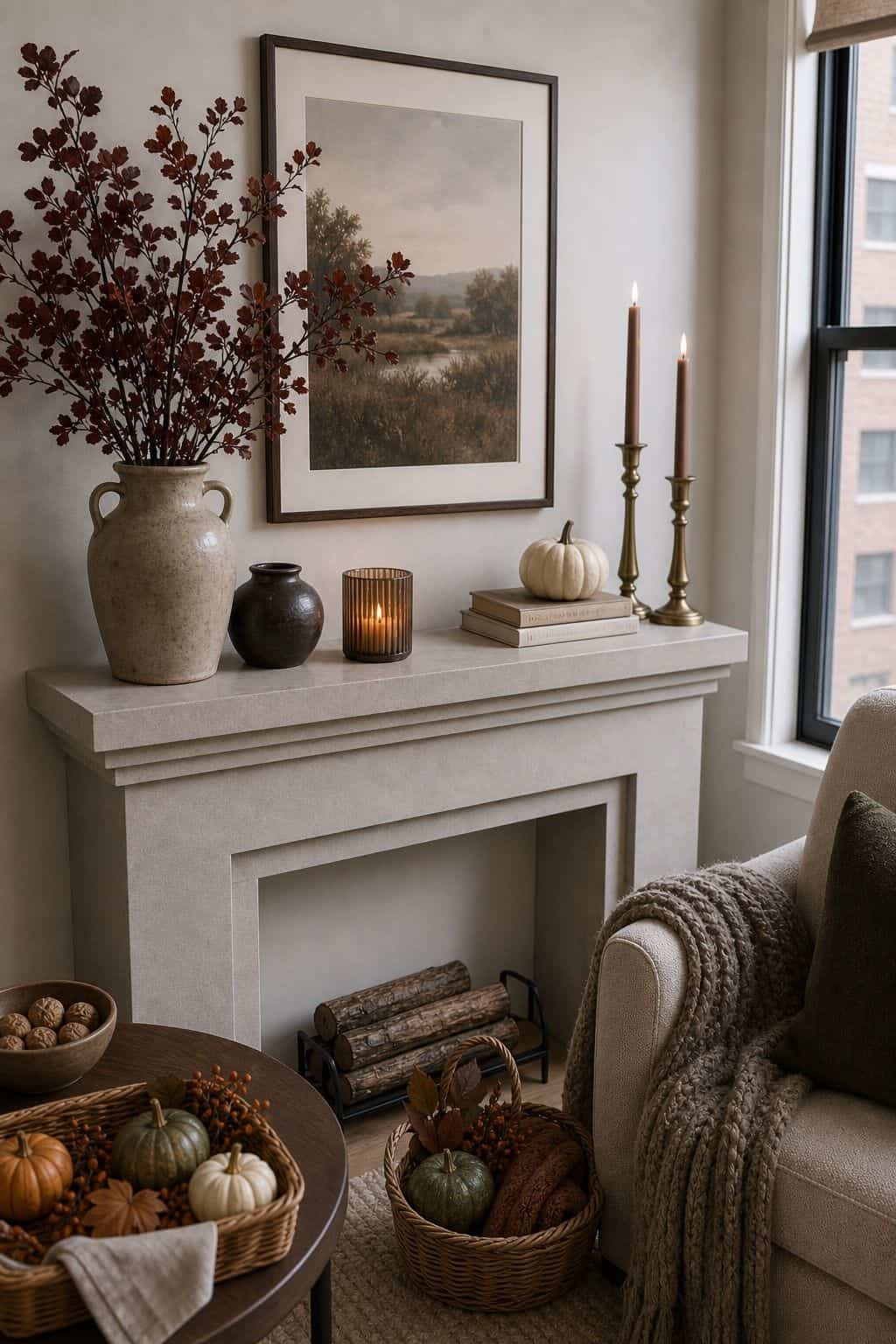 Refresh the Mantle as the Season Shifts small apartment idea for Top 18 Fall Mantle Decor Ideas for Small Spaces.