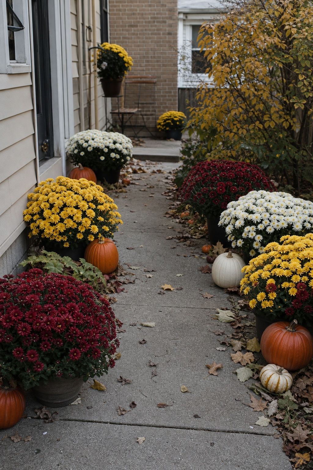 Frame the Walkway With Potted Mums small apartment idea for Top 18 Fall Outdoor Decor Ideas for the Yard, Walkway, and Garden.