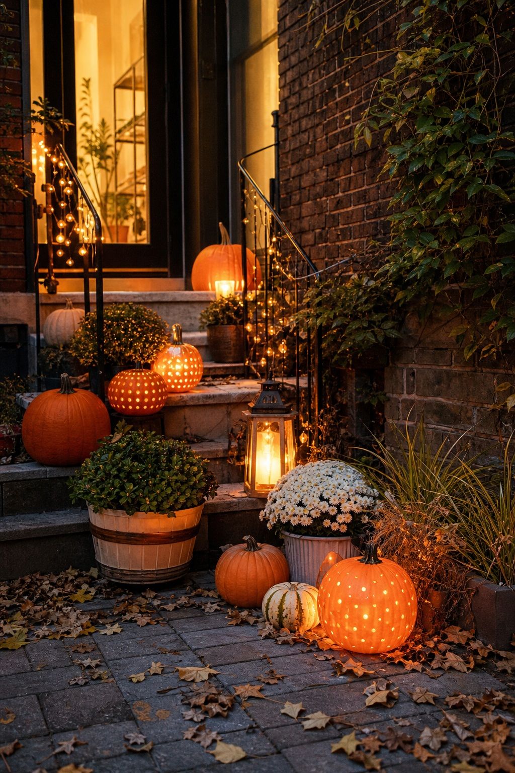 Group Pumpkin Lanterns for Glowing Curb Appeal small apartment idea for Top 18 Fall Outdoor Decor Ideas for the Yard, Walkway, and Garden.