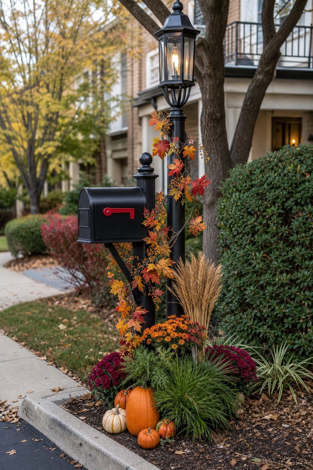 Decorate the Mailbox and Lamp Post small apartment idea for Top 18 Fall Outdoor Decor Ideas for the Yard, Walkway, and Garden.