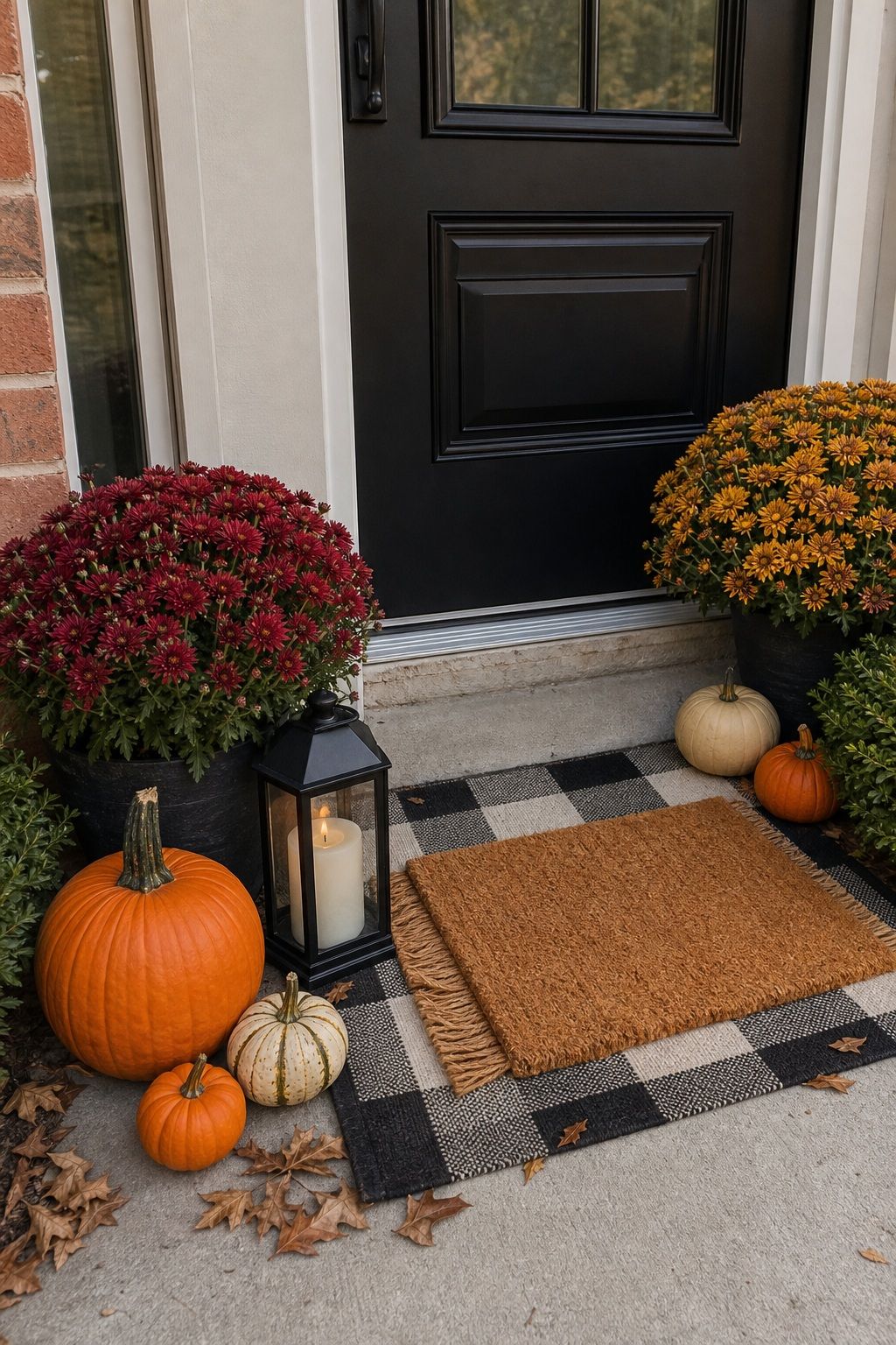 Place a Seasonal Doormat at the Entrance small apartment idea for Top 18 Fall Outdoor Decor Ideas for the Yard, Walkway, and Garden.