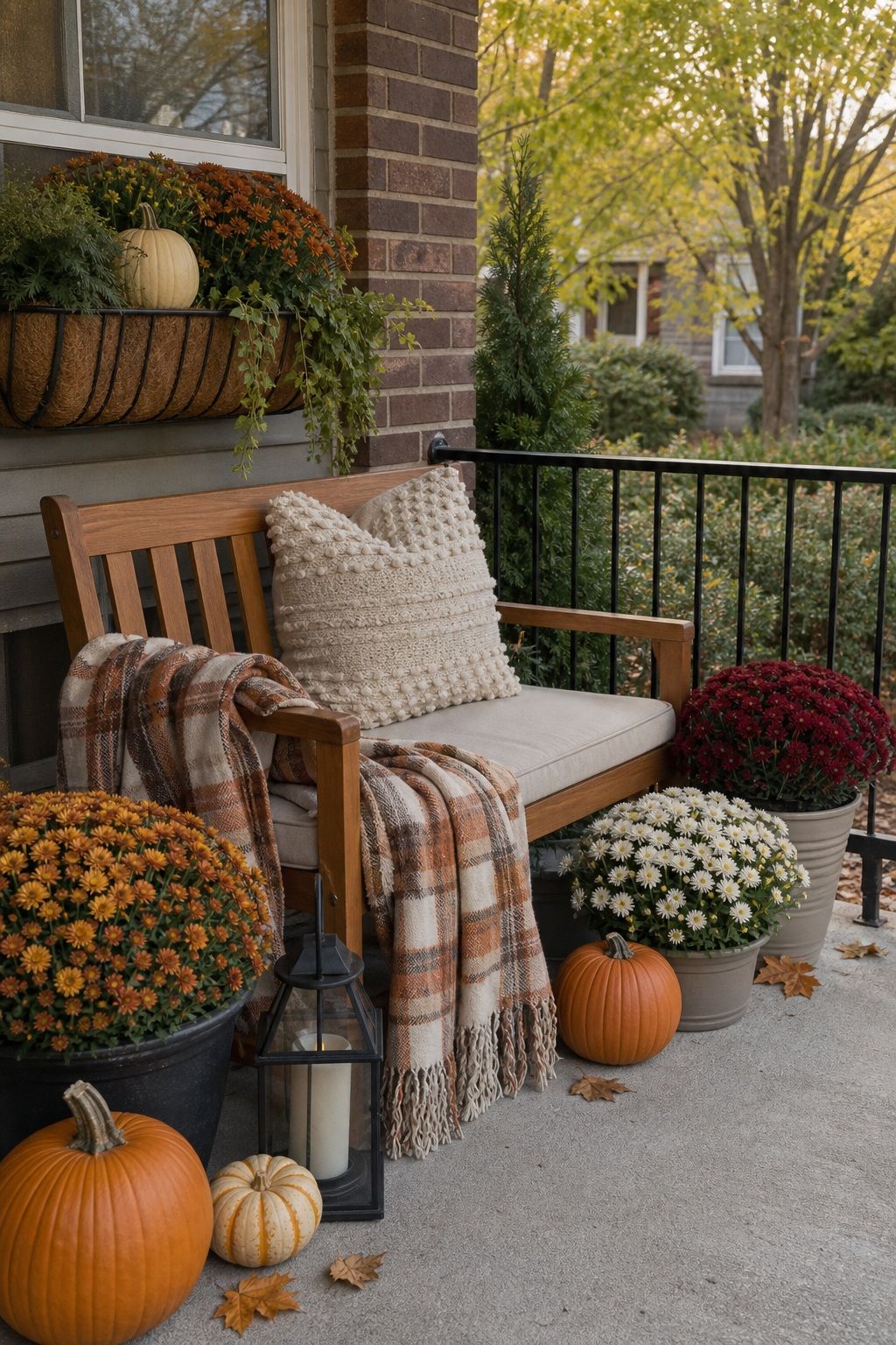 Add a Bench or Seating Vignette small apartment idea for Top 18 Fall Outdoor Decor Ideas for the Yard, Walkway, and Garden.
