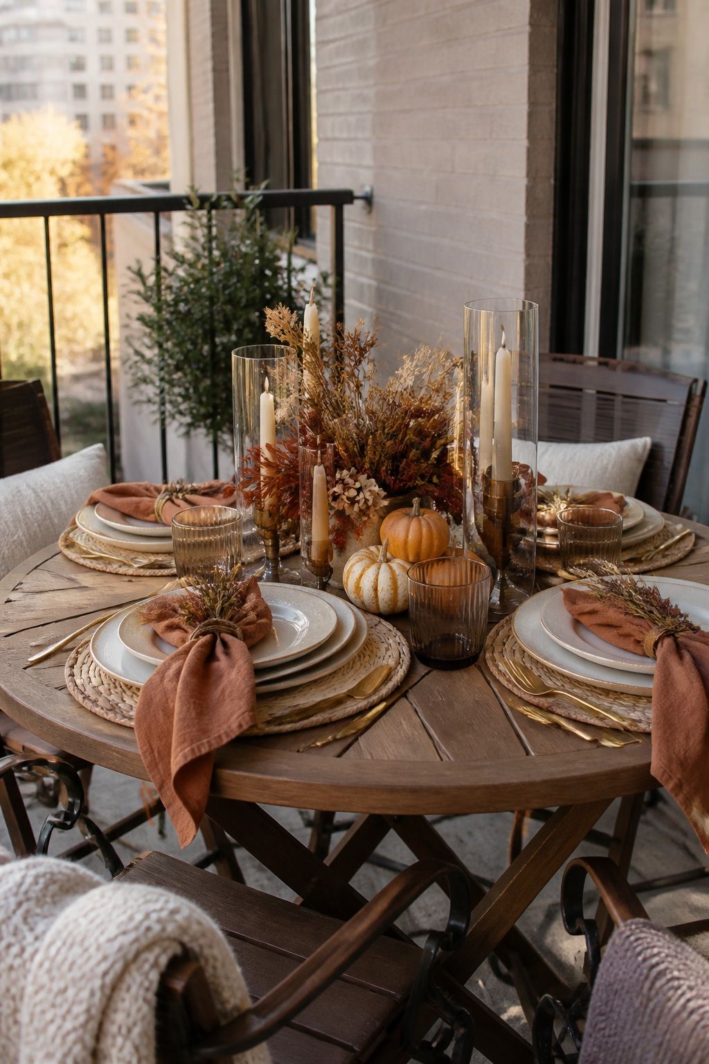 Dress the Patio Table With a Harvest Centerpiece small apartment idea for Top 16 Fall Patio Decor Ideas for Small Patios and Apartments.