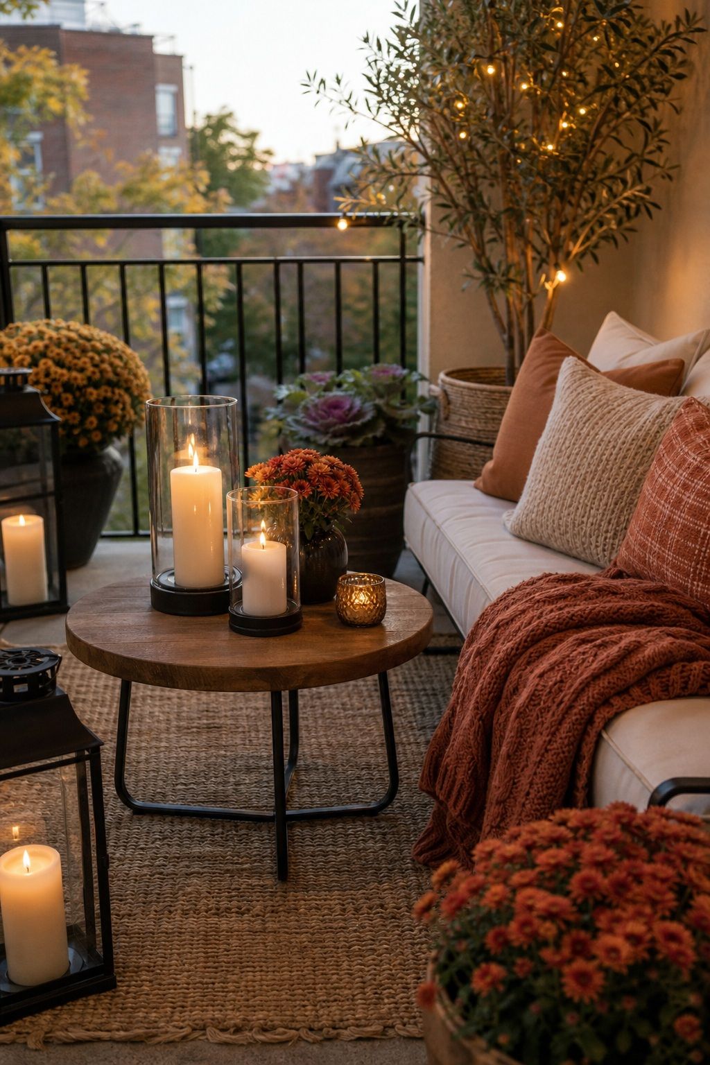 Style With Candles in Wind-Protected Holders small apartment idea for Top 16 Fall Patio Decor Ideas for Small Patios and Apartments.