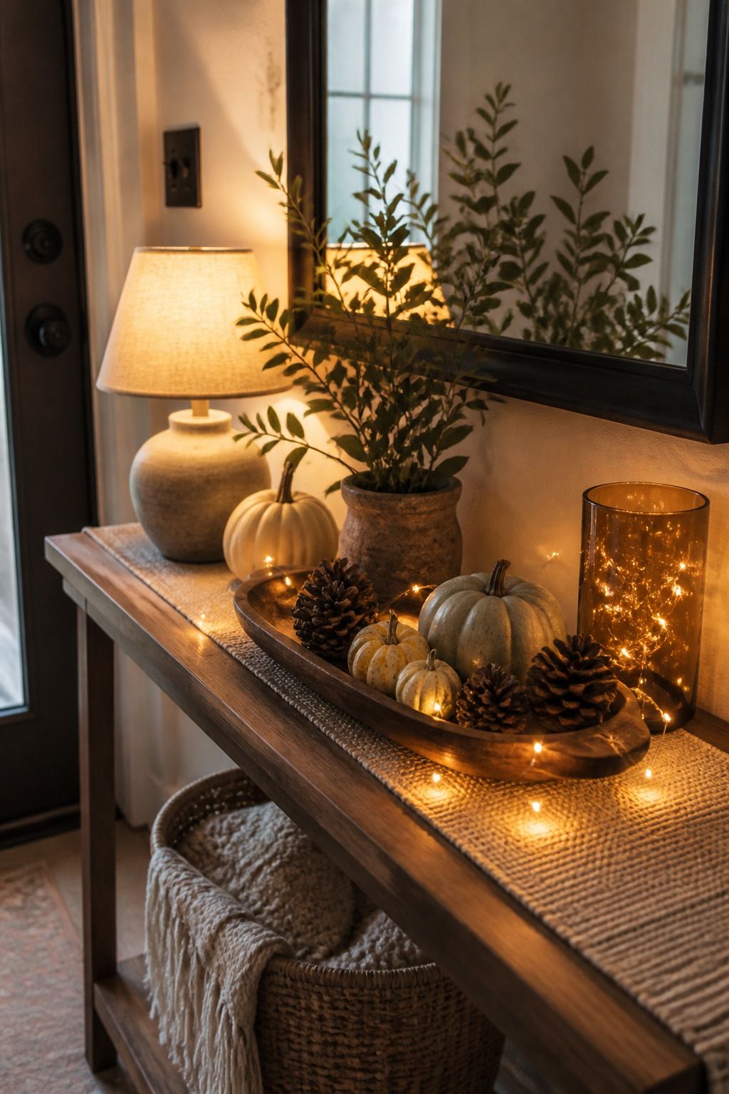 Scatter Amber Glass Votives Throughout small apartment idea for Top 18 Fall Table Decor Ideas for Small Apartments.