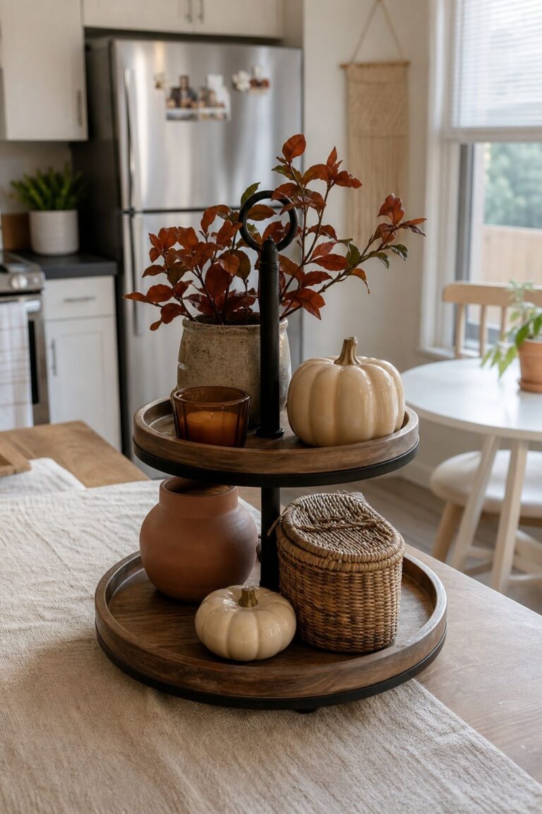 Choose a Tray That Suits Your Decor Style small apartment idea for Top 17 Fall Tiered Tray Decor Ideas for Small Spaces.