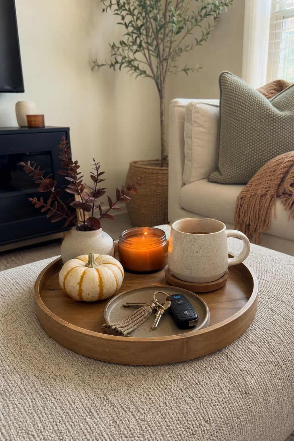 Start With the Right Tray as a Landing Zone small apartment idea for Top 17 Fall Tray Decor Ideas for Small Spaces.
