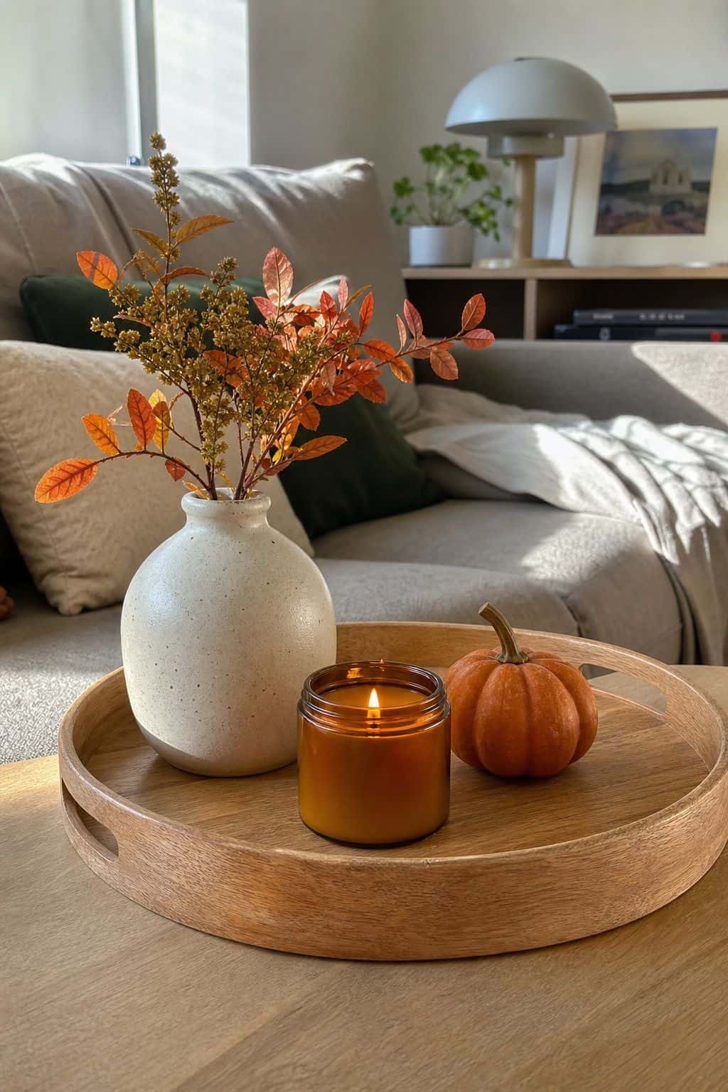 Group Objects in Odd Numbers small apartment idea for Top 17 Fall Tray Decor Ideas for Small Spaces.