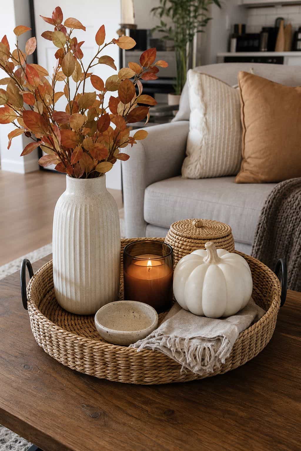 Mix Heights and Textures Within the Tray small apartment idea for Top 17 Fall Tray Decor Ideas for Small Spaces.