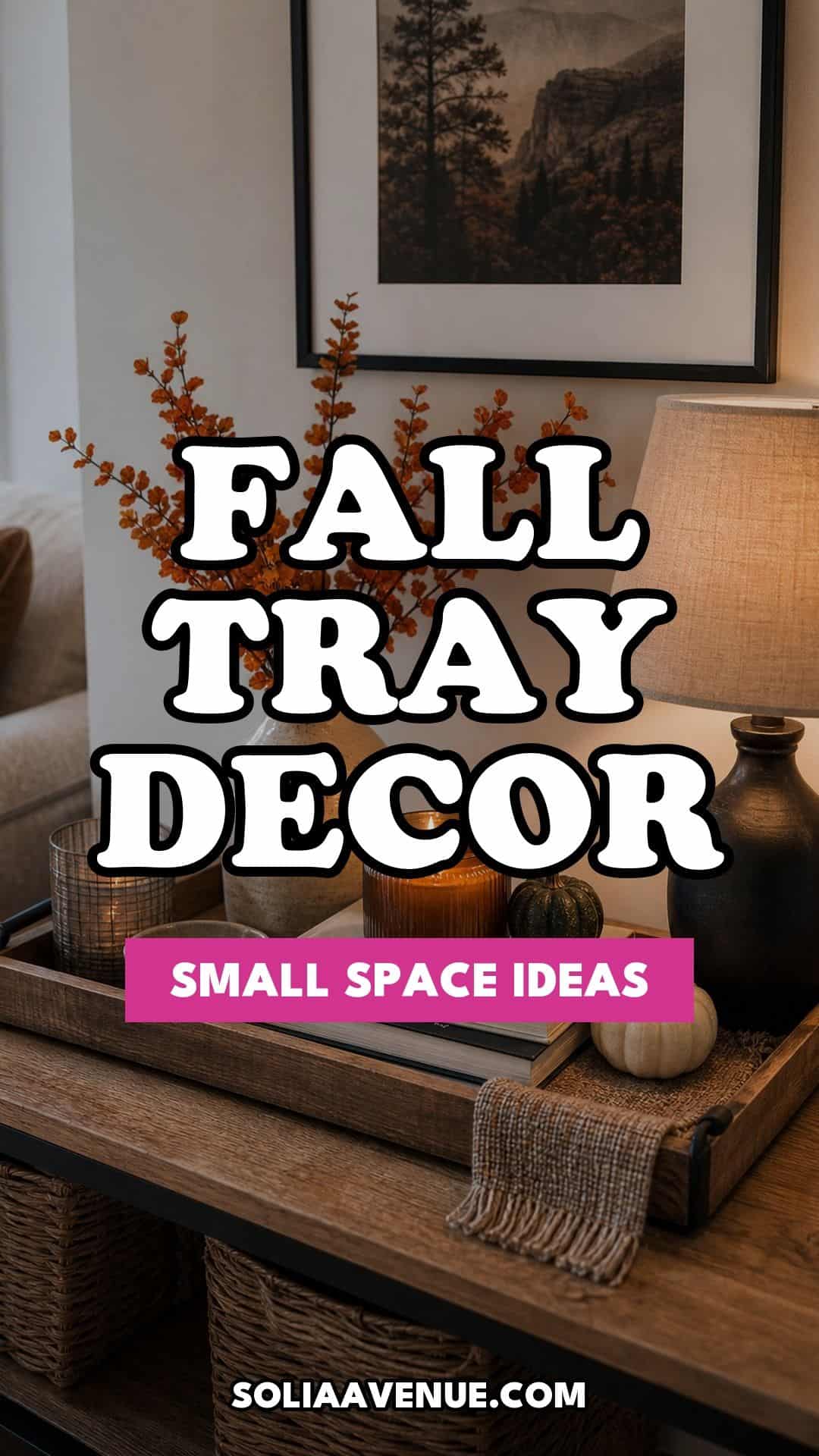 Pinterest pin for Top 17 Fall Tray Decor Ideas for Small Spaces from Solia Avenue.