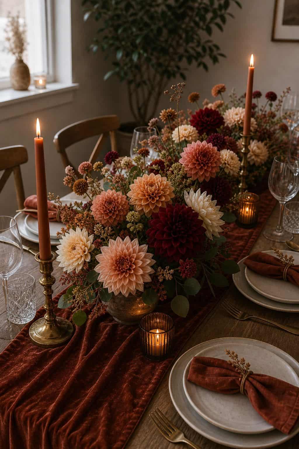 Use Dahlias as the Star Bloom small apartment idea for Top 17 Fall Wedding Table Decor Ideas for an Autumn Reception.